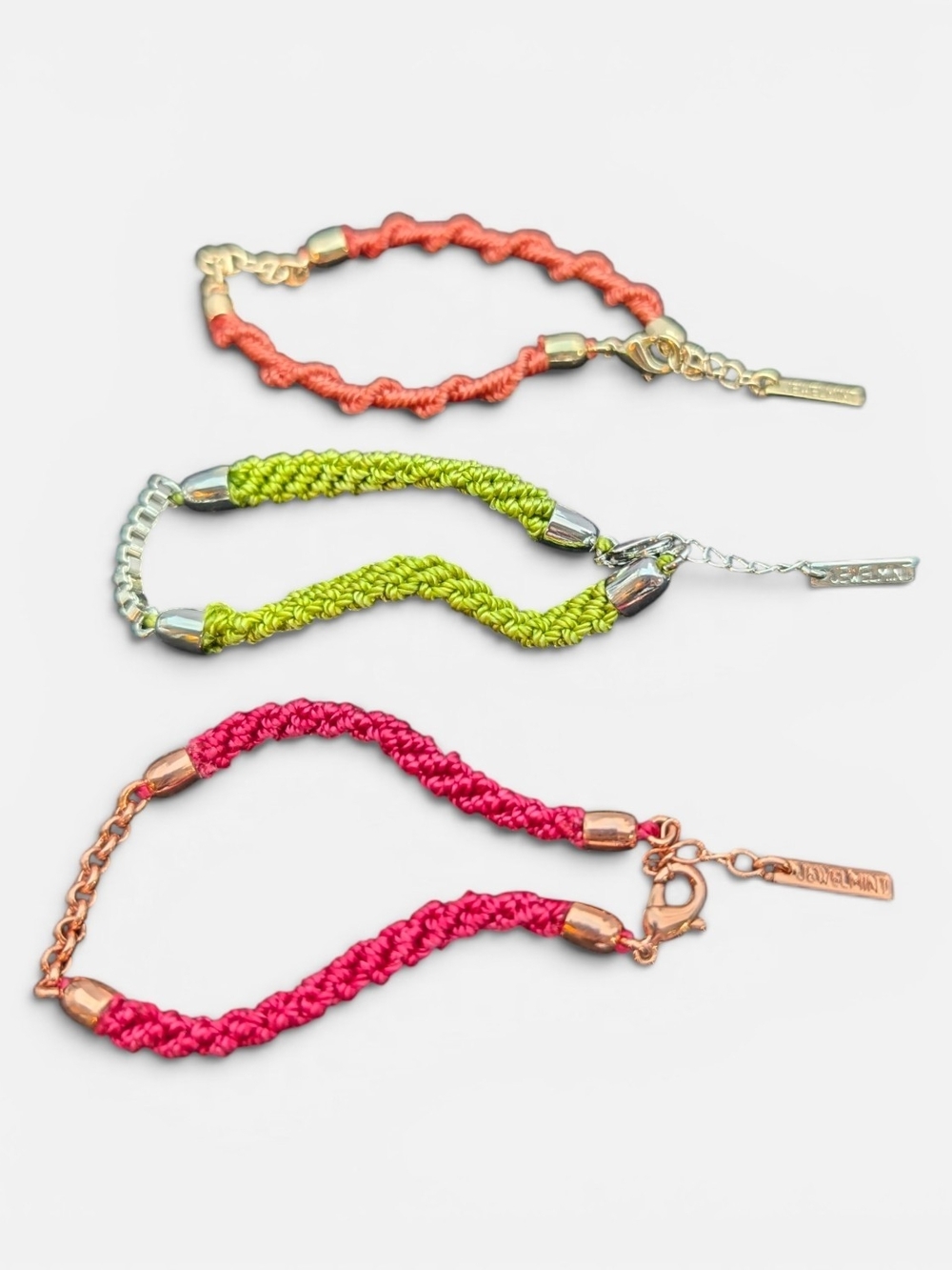 Bright Braided Cord Boho Friendship Bracelet Set Coral, Lime & Fuchsia Jewelmint